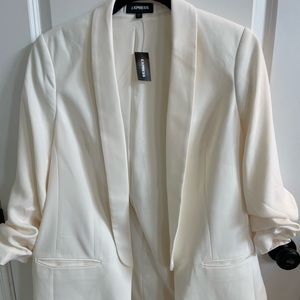 Express white / cream open front boyfriend blazer size large